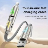 Câble USB 4-en-1 charge rapide 30W | USB-C vers USB silicone anti-nœuds LED RVB compatibilité multi-appareils et durable (2 m) - Gris